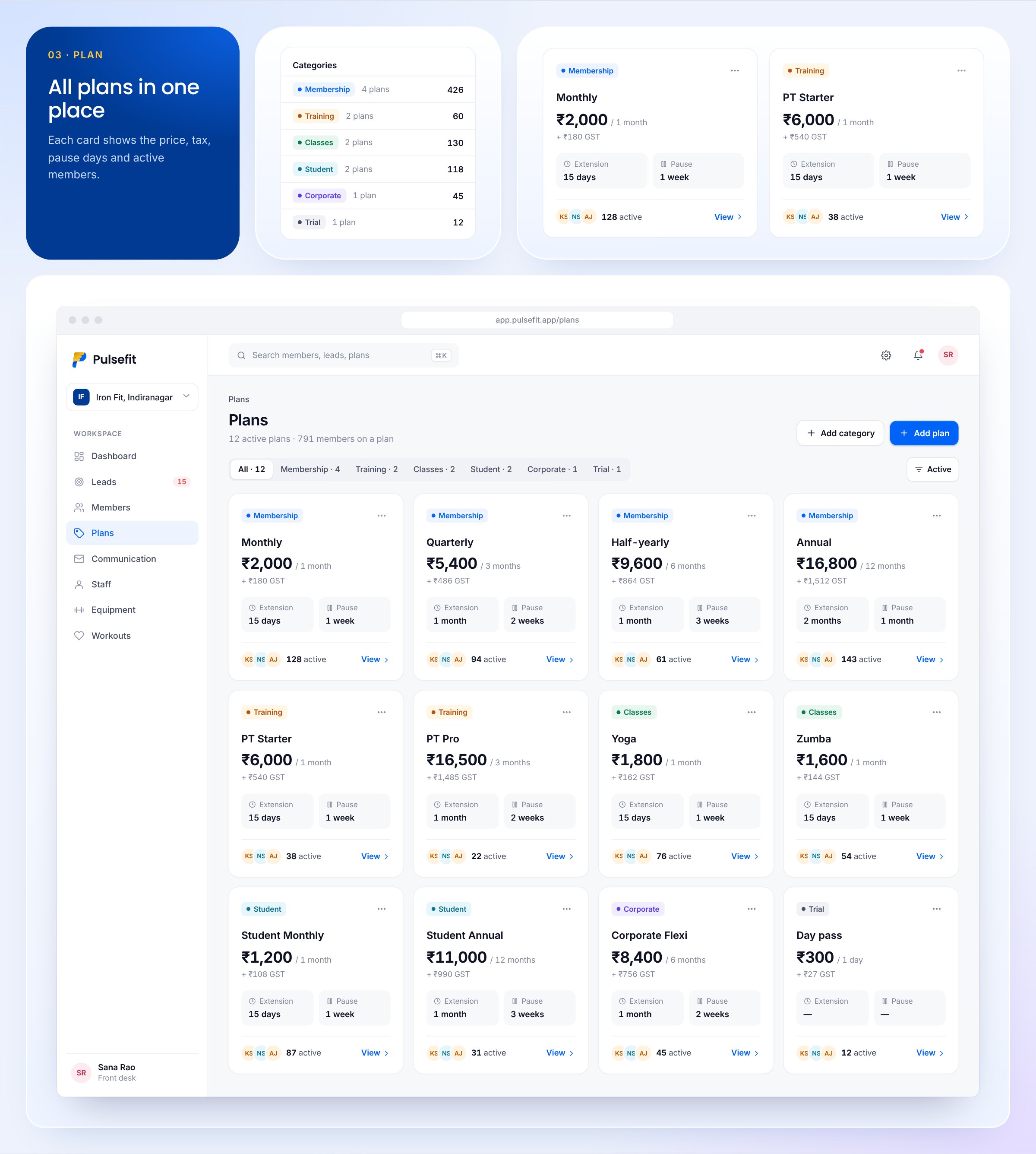 Plan categories and two plan cards above the full plans screen