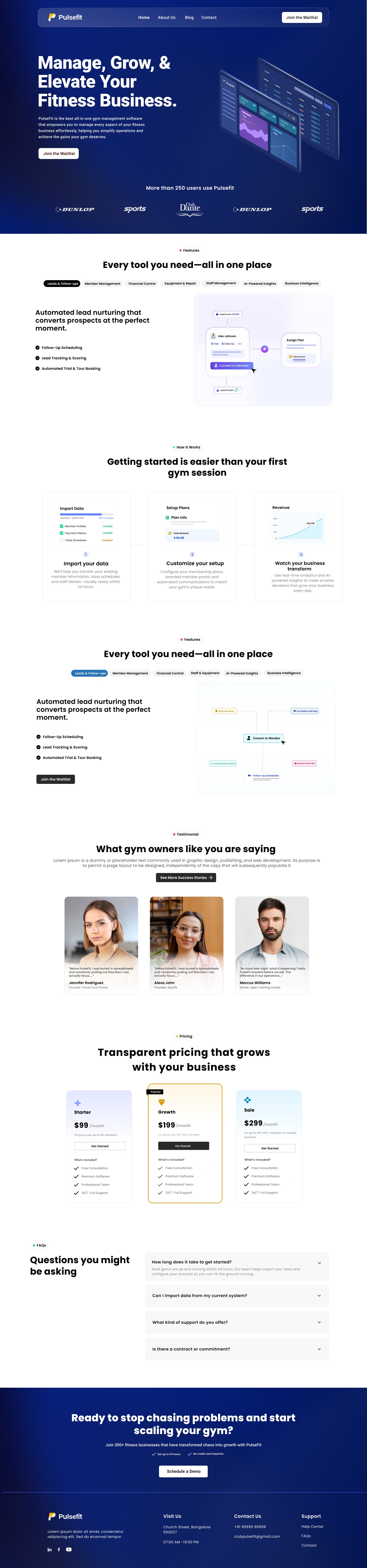 The full Pulsefit homepage, as designed